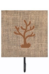 Coral Burlap and Brown Leash Or Key Holder
