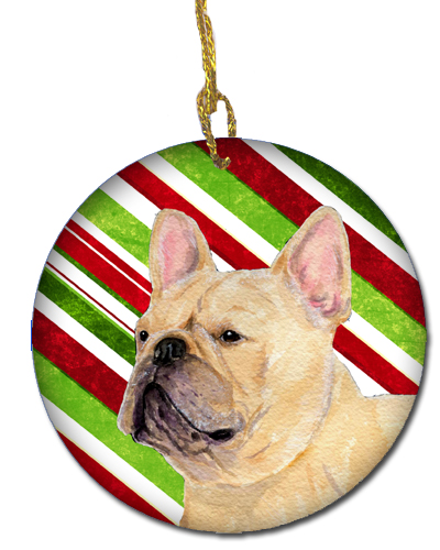 French Bulldog Candy Cane Holiday Christmas Ceramic Ornament