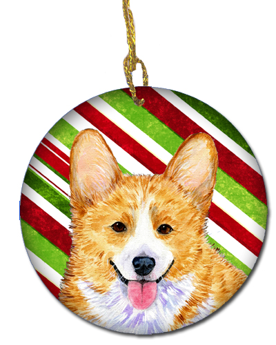Corgi Candy Cane Holiday Christmas Ceramic Ornament