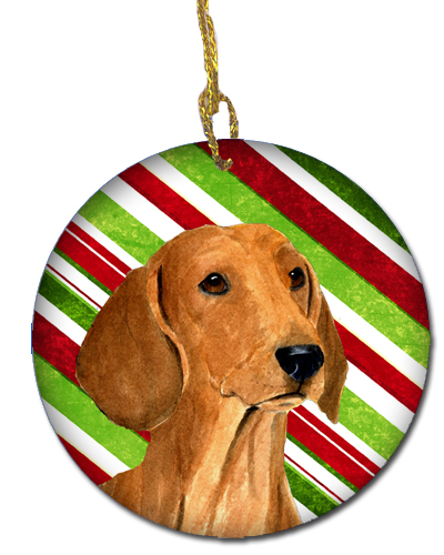 Dachshund Candy Cane Holiday Christmas Ceramic Ornament