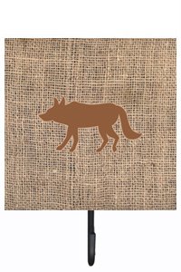 Wolf Burlap and Brown Leash Or Key Holder