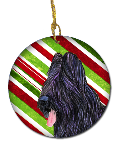Briard Candy Cane Holiday Christmas Ceramic Ornament