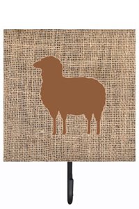 Sheep Burlap and Brown Leash Or Key Holder