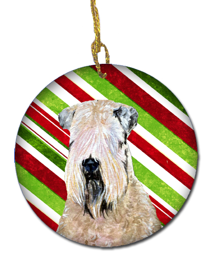 Wheaten Terrier Soft Coated Candy Cane Holiday Christmas Ceramic Ornament