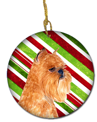 Brussels Griffon Candy Cane Holiday Christmas Ceramic Ornament
