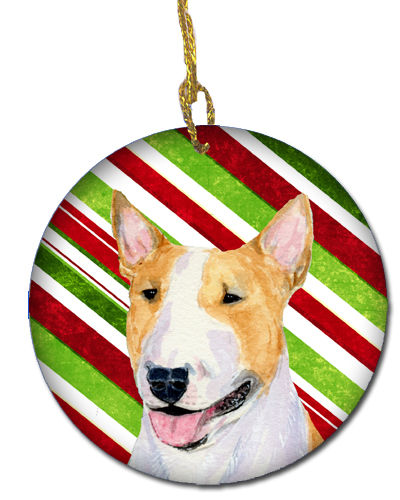 Bull Terrier Candy Cane Holiday Christmas Ceramic Ornament