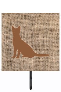 Cat Burlap and Brown Leash Or Key Holder