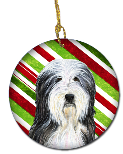 Bearded Collie Candy Cane Holiday Christmas Ceramic Ornament