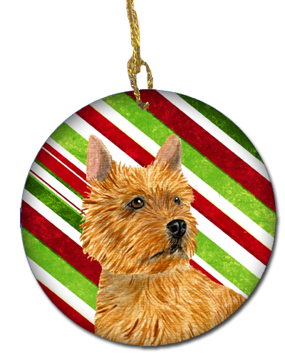 Norwich Terrier Candy Cane Holiday Christmas Ceramic Ornament