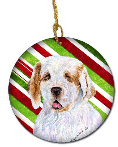 Clumber Spaniel Candy Cane Holiday Christmas Ceramic Ornament