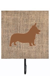Corgi Burlap and Brown Leash Or Key Holder