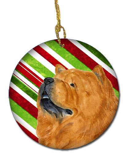 Chow Chow Candy Cane Holiday Christmas Ceramic Ornament