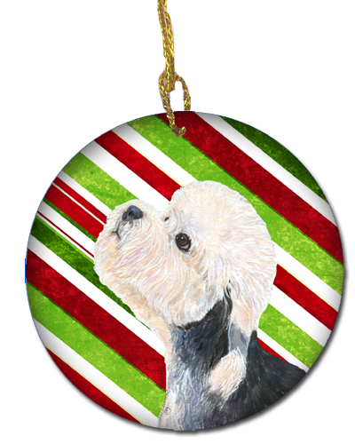 Dandie Dinmont Terrier Candy Cane Holiday Christmas Ceramic Ornament