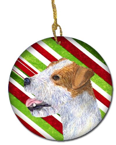 Jack Russell Terrier Candy Cane Holiday Christmas Ceramic Ornament