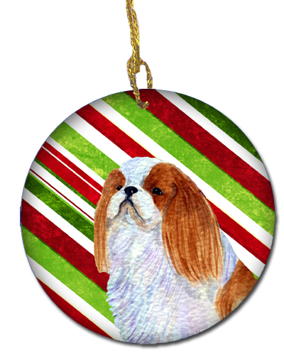English Toy Spaniel Candy Cane Holiday Christmas Ceramic Ornament