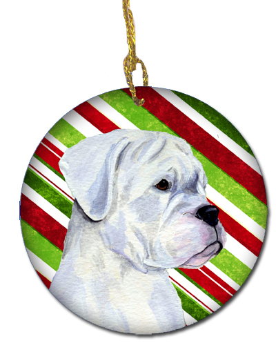 Boxer Candy Cane Holiday Christmas Ceramic Ornament