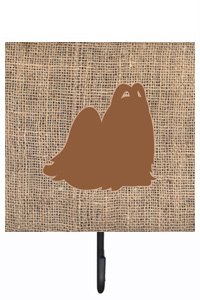Maltese Burlap and Brown Leash Or Key Holder