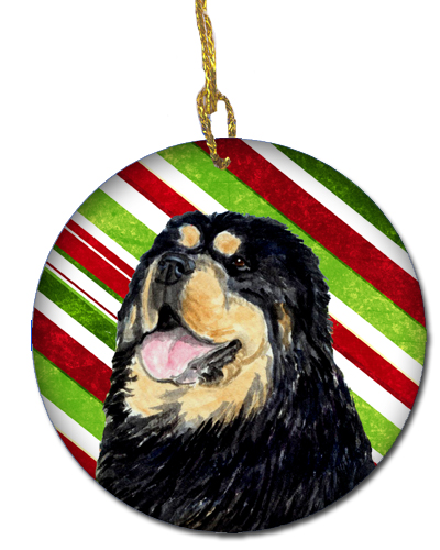 Tibetan Mastiff Candy Cane Holiday Christmas Ceramic Ornament