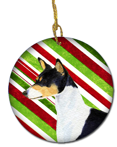 Basenji Candy Cane Holiday Christmas Ceramic Ornament
