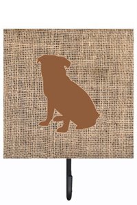 Pug Burlap and Brown Leash Or Key Holder
