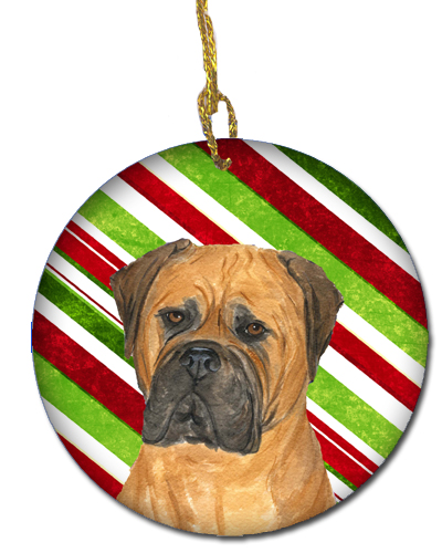 Bullmastiff Candy Cane Holiday Christmas Ceramic Ornament