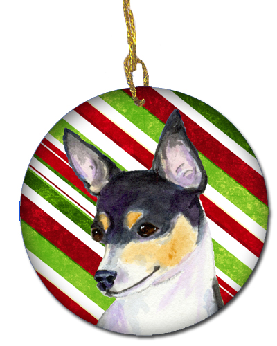 Chihuahua Candy Cane Holiday Christmas Ceramic Ornament