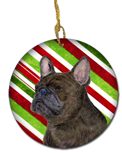 French Bulldog Candy Cane Holiday Christmas Ceramic Ornament