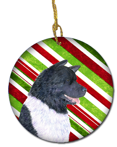 Akita Candy Cane Holiday Christmas Ceramic Ornament