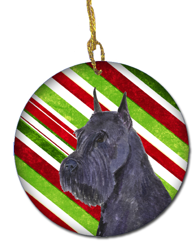 Schnauzer Candy Cane Holiday Christmas Ceramic Ornament