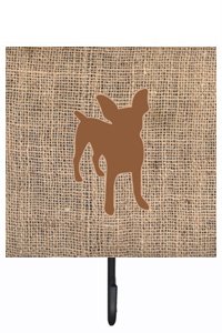 Chihuahua Burlap and Brown Leash Or Key Holder