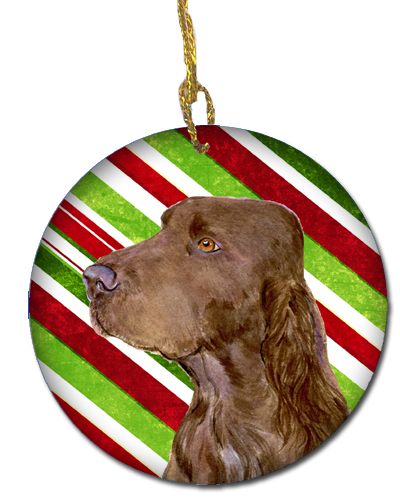 Field Spaniel Candy Cane Holiday Christmas Ceramic Ornament