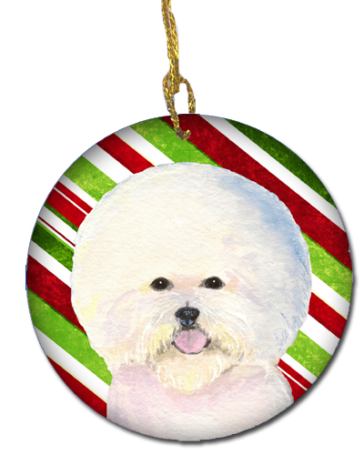 Bichon Frise Candy Cane Holiday Christmas Ceramic Ornament