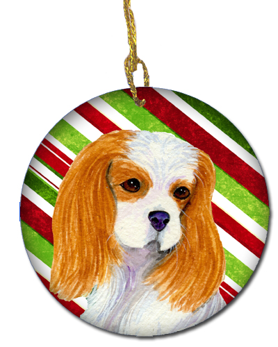 Cavalier Spaniel Candy Cane Holiday Christmas Ceramic Ornament