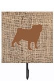 Pug Burlap And Brown Leash Or Key Holder Bb1112