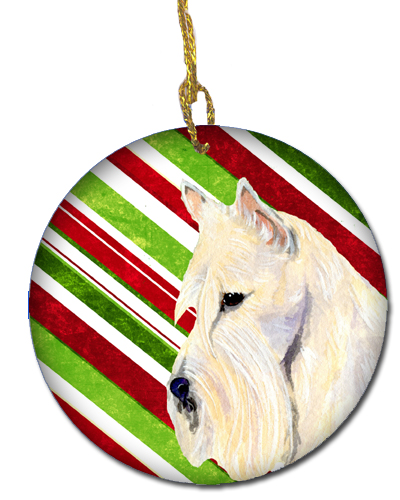 Scottish Terrier Candy Cane Holiday Christmas Ceramic Ornament