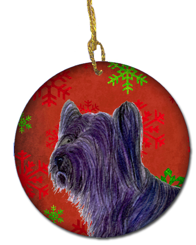 Skye Terrier Red Snowflakes Holiday Christmas Ceramic Ornament