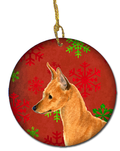 Min Pin Red Snowflakes Holiday Christmas Ceramic Ornament