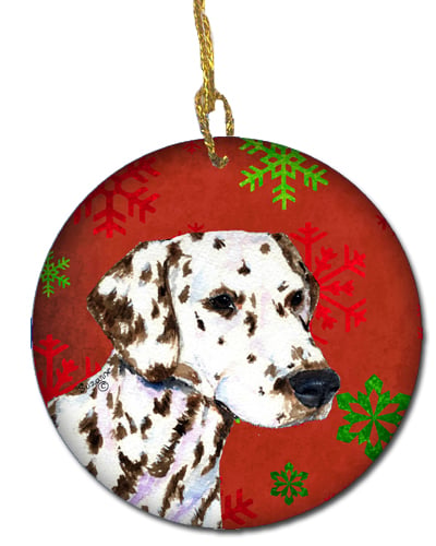 Dalmatian Red Snowflakes Holiday Christmas Ceramic Ornament