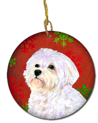 Maltese Red Snowflakes Holiday Christmas Ceramic Ornament
