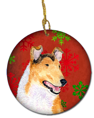 Collie Smooth Red Snowflakes Holiday Christmas Ceramic Ornament