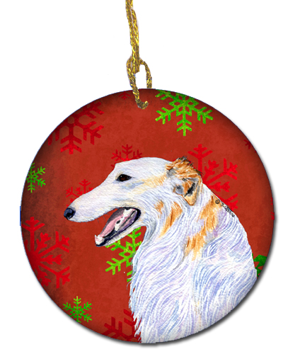 Borzoi Red Snowflakes Holiday Christmas Ceramic Ornament