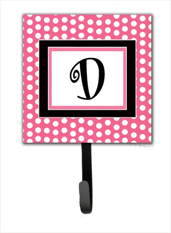 CJ1001-DSH4 Letter D Initial Monogram - Pink Black Polka Dots Leash Holder Or Key Hook