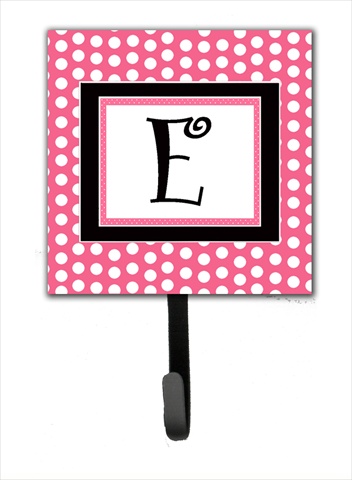 CJ1001-ESH4 Letter E Initial Monogram - Pink Black Polka Dots Leash Holder Or Key Hook