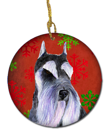 Schnauzer Red Snowflakes Holiday Christmas Ceramic Ornament