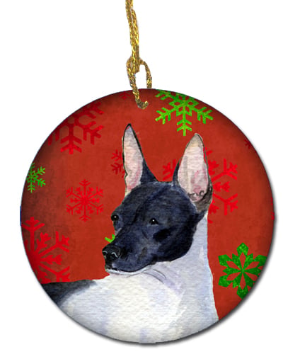 Rat Terrier Red Snowflakes Holiday Christmas Ceramic Ornament