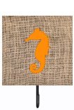 Sea Horse Burlap And Orange Leash Or Key Holder