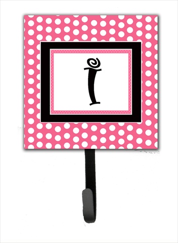 CJ1001-ISH4 Letter I Initial Monogram - Pink Black Polka Dots Leash Holder Or Key Hook