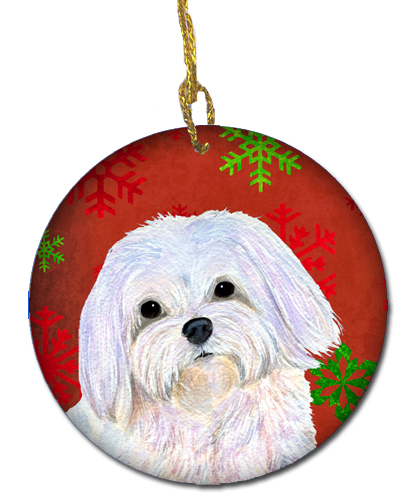 Maltese Red Snowflakes Holiday Christmas Ceramic Ornament