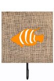 Fish Burlap And Orange Leash Or Key Holder