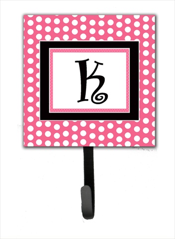 CJ1001-KSH4 Letter K Initial Monogram - Pink Black Polka Dots Leash Holder Or Key Hook